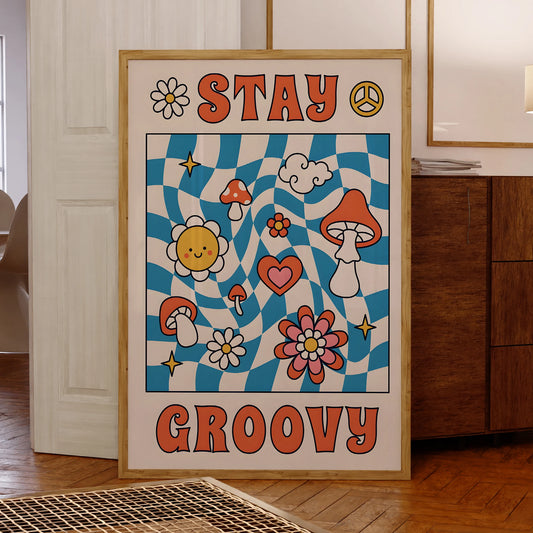 Stay Groovy Canvas Wall Art | Framed Poster for Home Decor Framed Canvas Print Peaceful Pleasures Health and Wellness