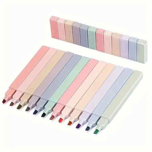 12-Pack Aesthetic No-Bleed Highlighters | Soft Chisel Tip, 12 Colors Highlighter Marker Set Peaceful Pleasures Health and Wellness 12pcs