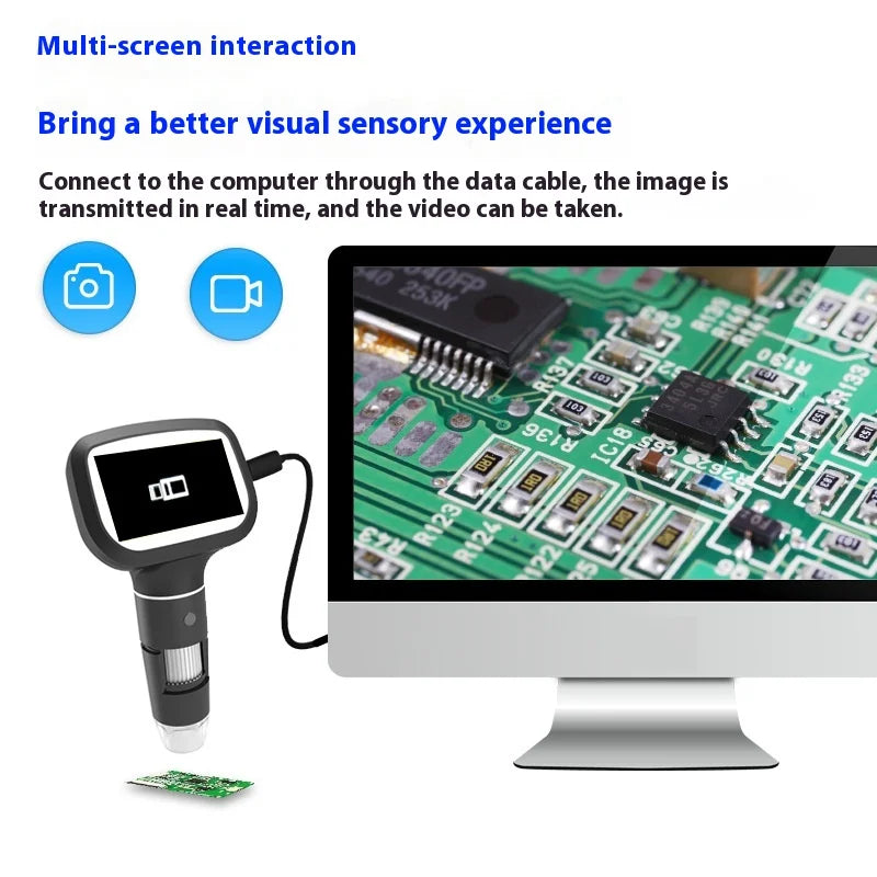 Microscope 2 Million with 2.4-Inch Screen and 1600X Magnification for Mobile Phone Maintenance Electron Microscope Peaceful Pleasures Health and Wellness