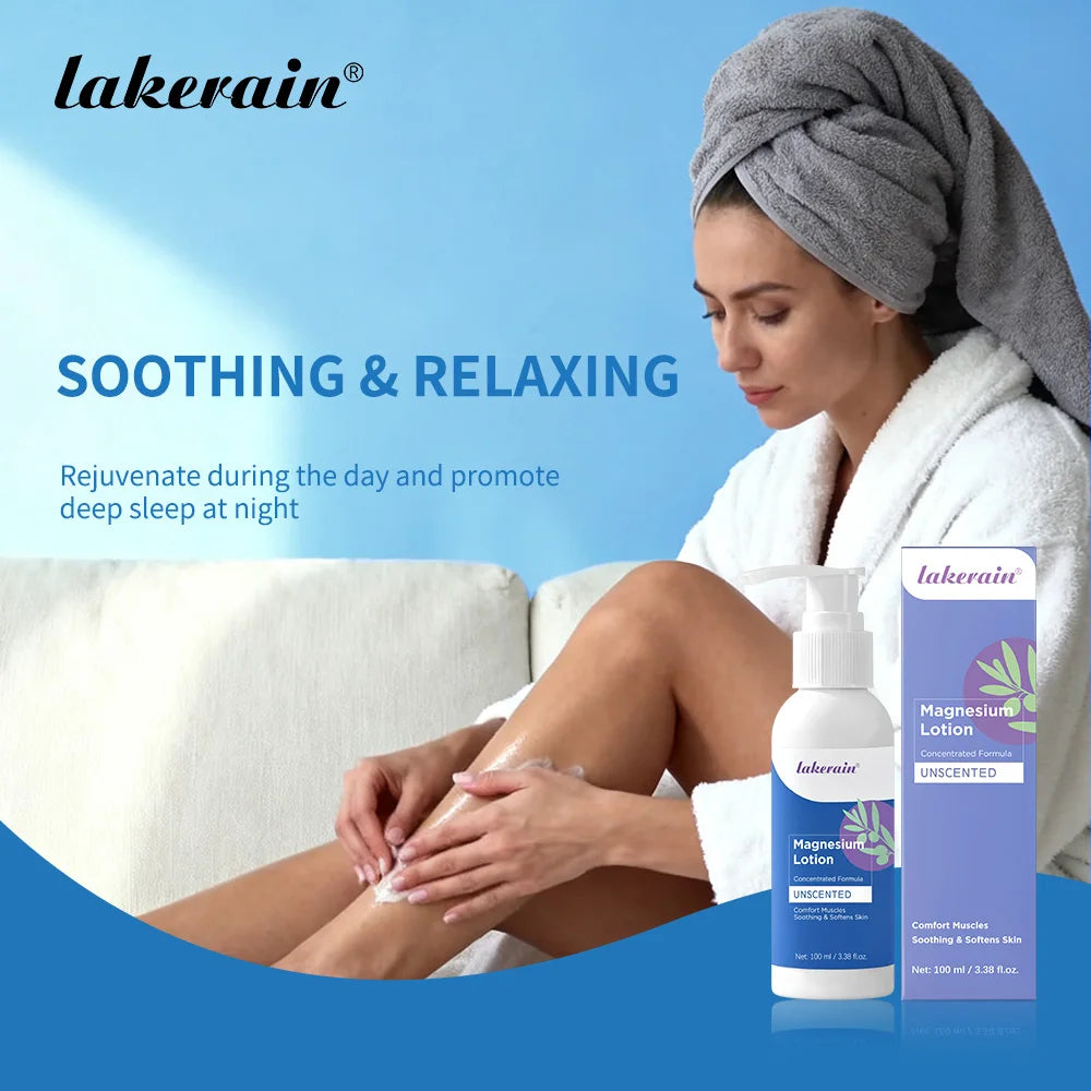 Lakerain Magnesium Body Lotion Concentrated Formula Soothing Softens Skin Comfort Muscles Nourishing and Hydrating Body Cream Peaceful Pleasures Health and Wellness