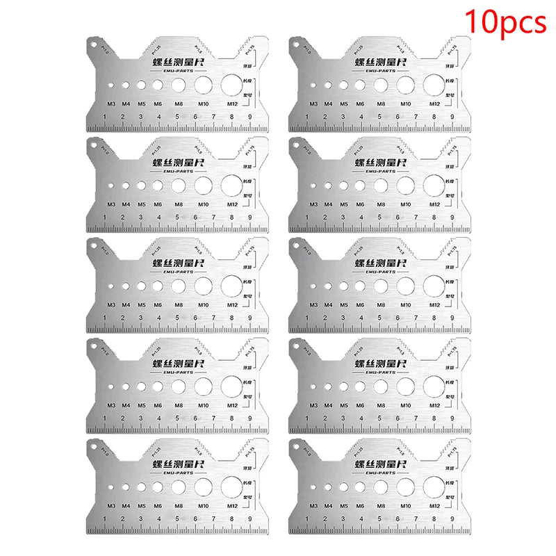 10*5cm Multi-purpose Stainless Steel Bolt Gauge Thread Checker Flat Double-Sided Screw Measuring Tool For Pattern Jewelry Watch Peaceful Pleasures Health and Wellness 10Pcs