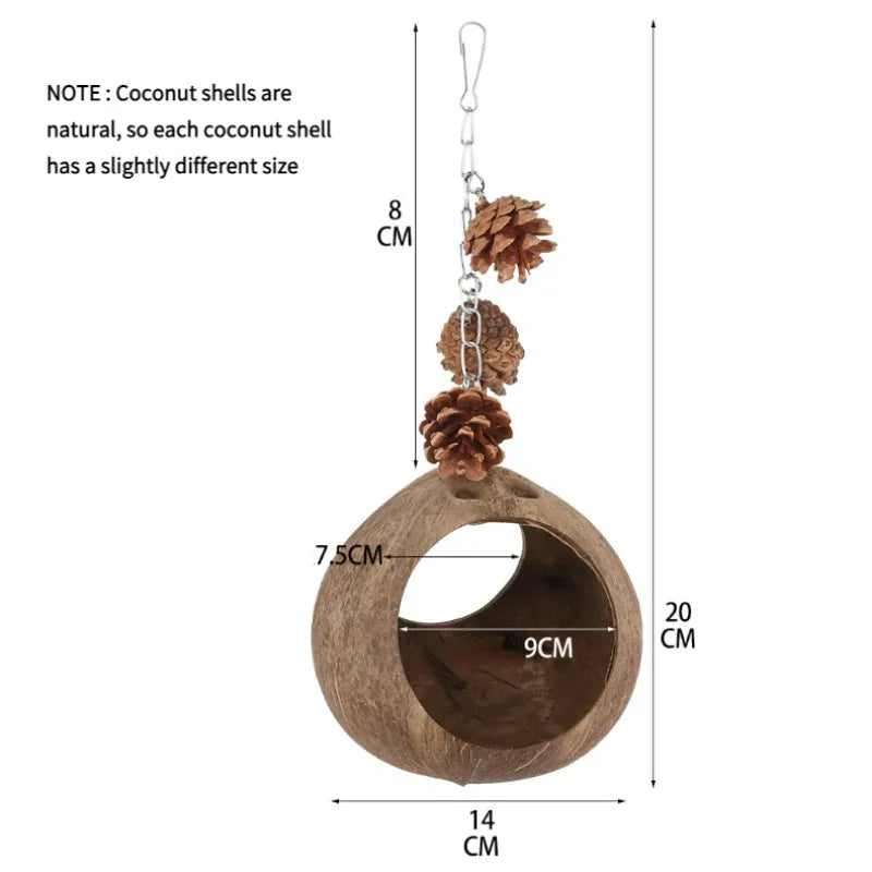 Coconut Bird Nest Hut with Ladder – Hanging Parrot Hideout