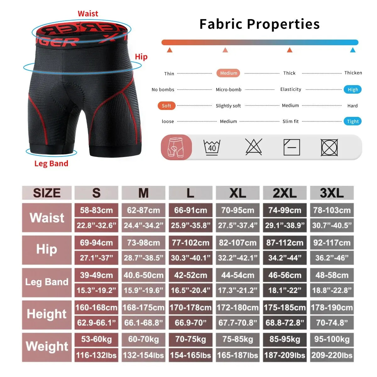 X-TIGER Men's Gel Pad Cycling Shorts – Breathable MTB Underwear