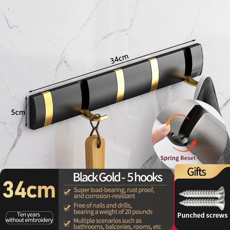 Folding Robe Hooks – 5-Hook Aluminum Wall Rack | Bath & Kitchen
