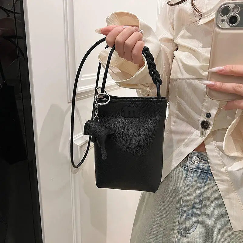 Women's Mini PU Leather Crossbody Phone Bag with Ball Pendant