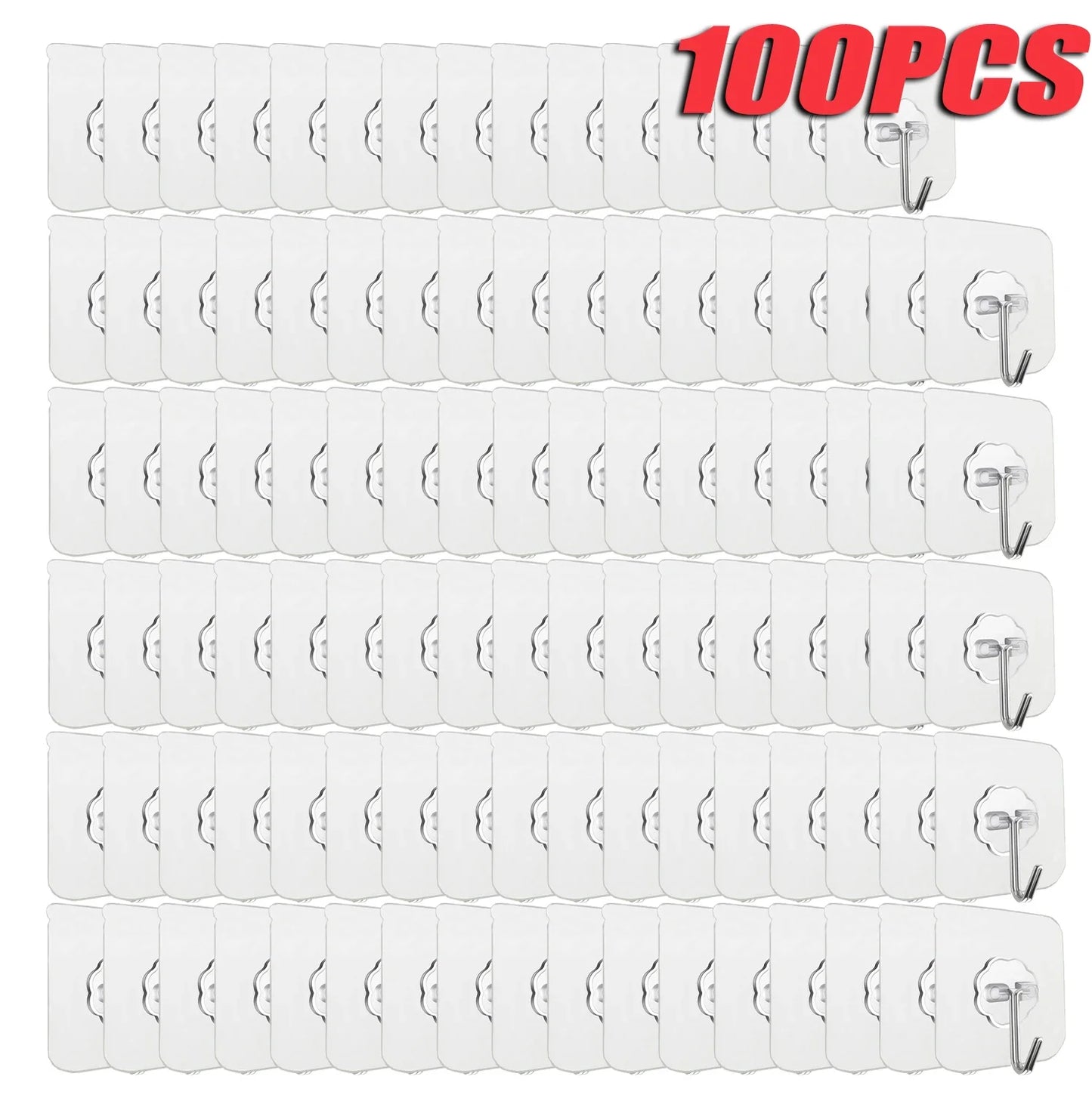 Transparent Self-Adhesive Wall Hooks – No-Drill, Bulk 10–100 Pcs