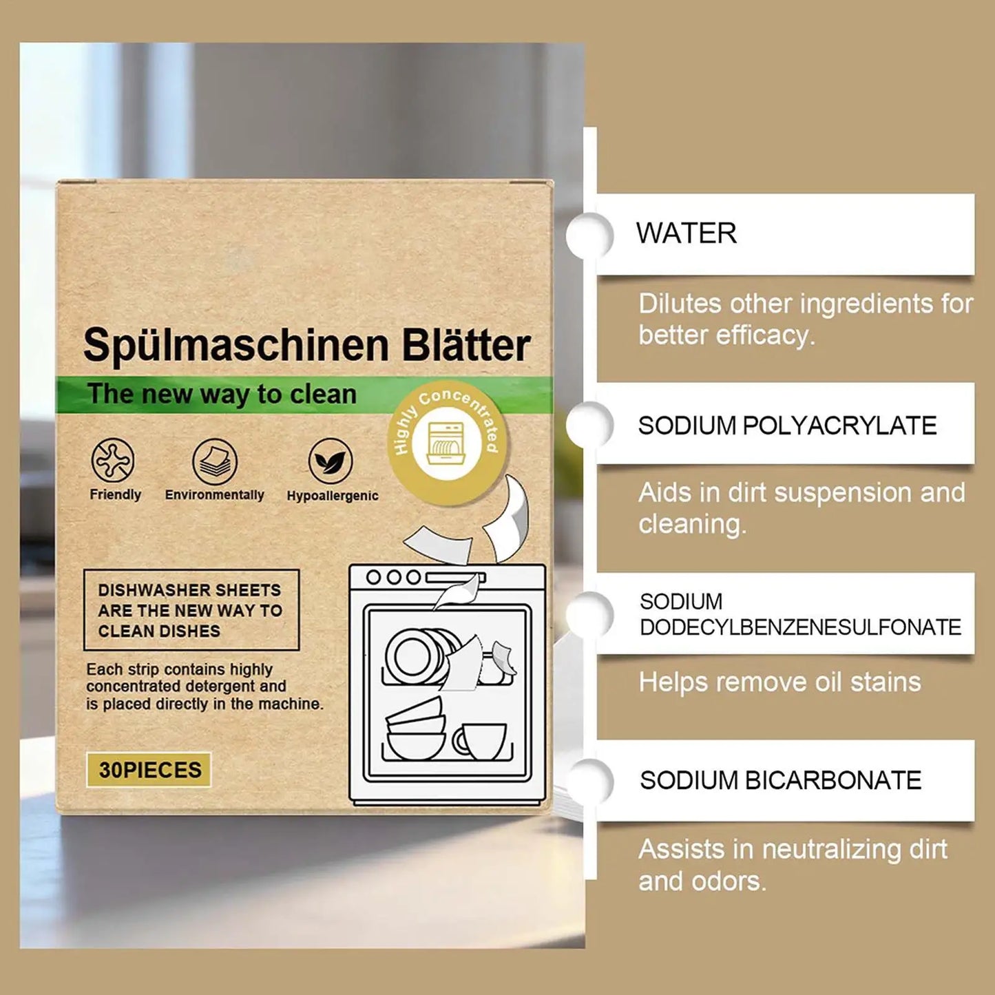 Dishwasher Sheets Natural 30 Pieces Cleaning Mild Strips Natural Dishwashing Detergent for Home Convenience Cleaning Peaceful Pleasures Health and Wellness
