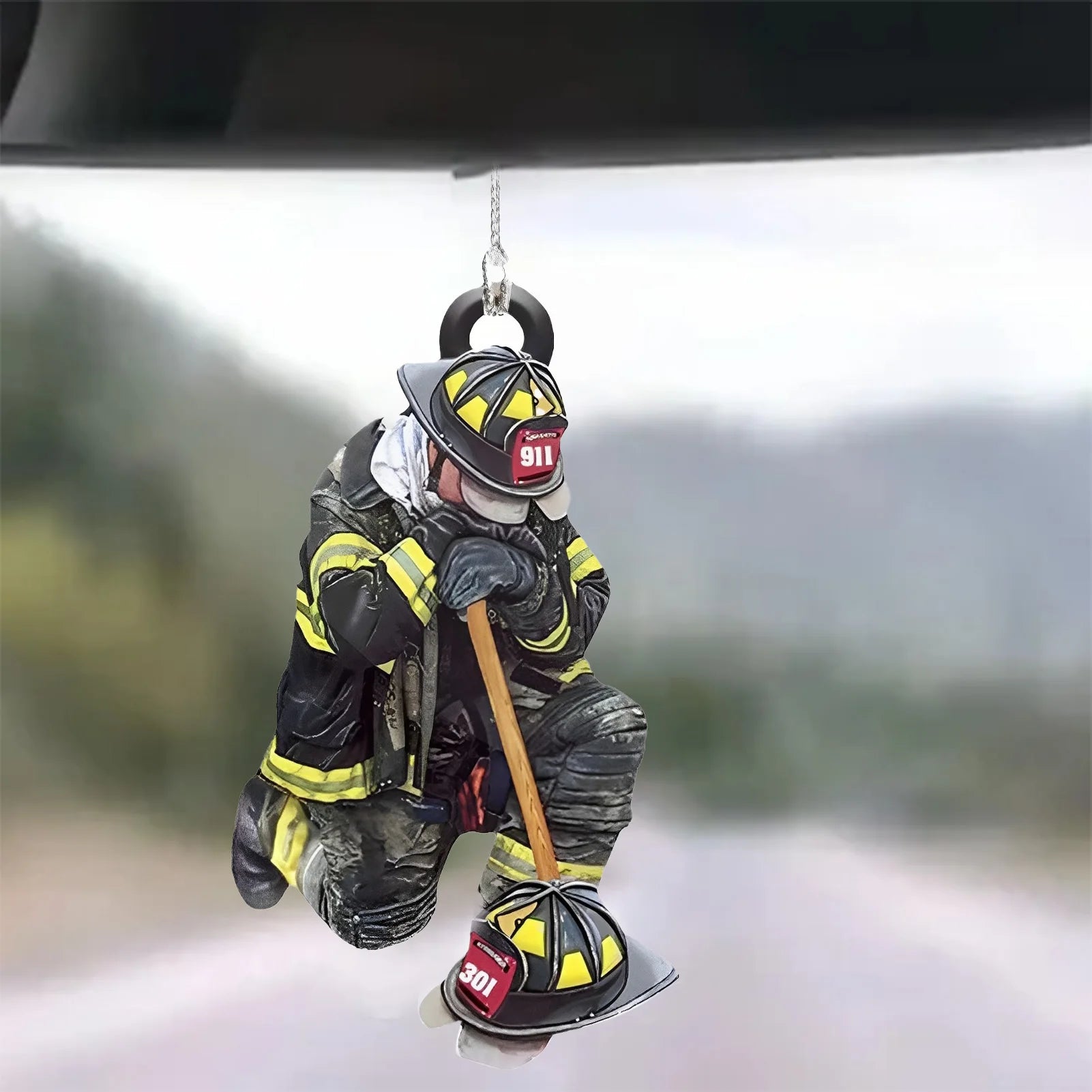 Firefighter Theme Pendant with Lanyard Adding Christmas Ambience Hangings for Table Bookshelf Fireplace Decor Peaceful Pleasures Health and Wellness