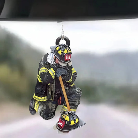 Firefighter Theme Pendant with Lanyard Adding Christmas Ambience Hangings for Table Bookshelf Fireplace Decor Peaceful Pleasures Health and Wellness