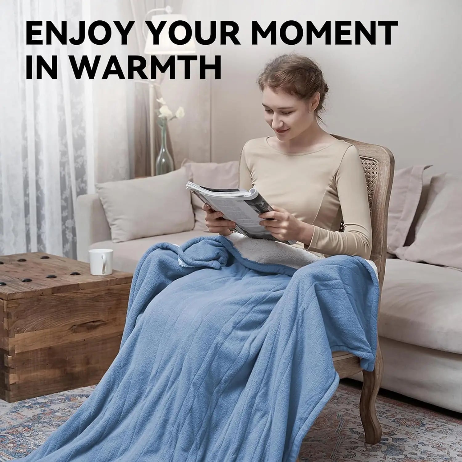 Twin Size Electric Heated Blanket – 10 Heat Levels, Auto-Off, Machine Washable, Blue Electric Heated Blanket Peaceful Pleasures Health and Wellness