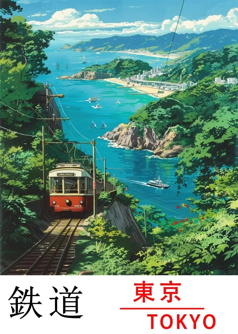Tokyo Railway Canvas Wall Art | Japanese Train Landscape Print