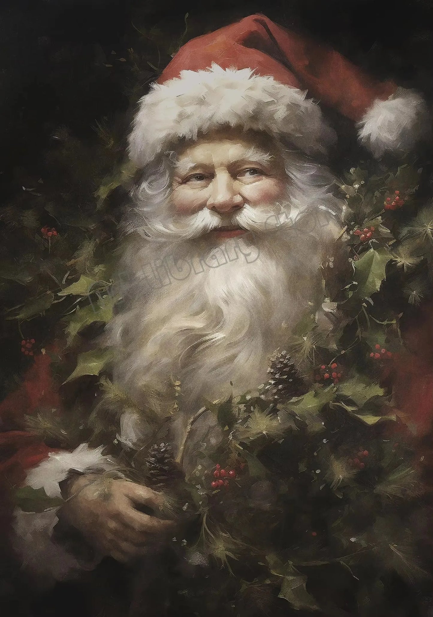Vintage Santa Claus Portrait in Mistletoe Reading Letters Toy Cookie Poster Canvas Painting Wall Pictures Christmas Home Decor Peaceful Pleasures Health and Wellness ZLH5429 20x30cm No Frame