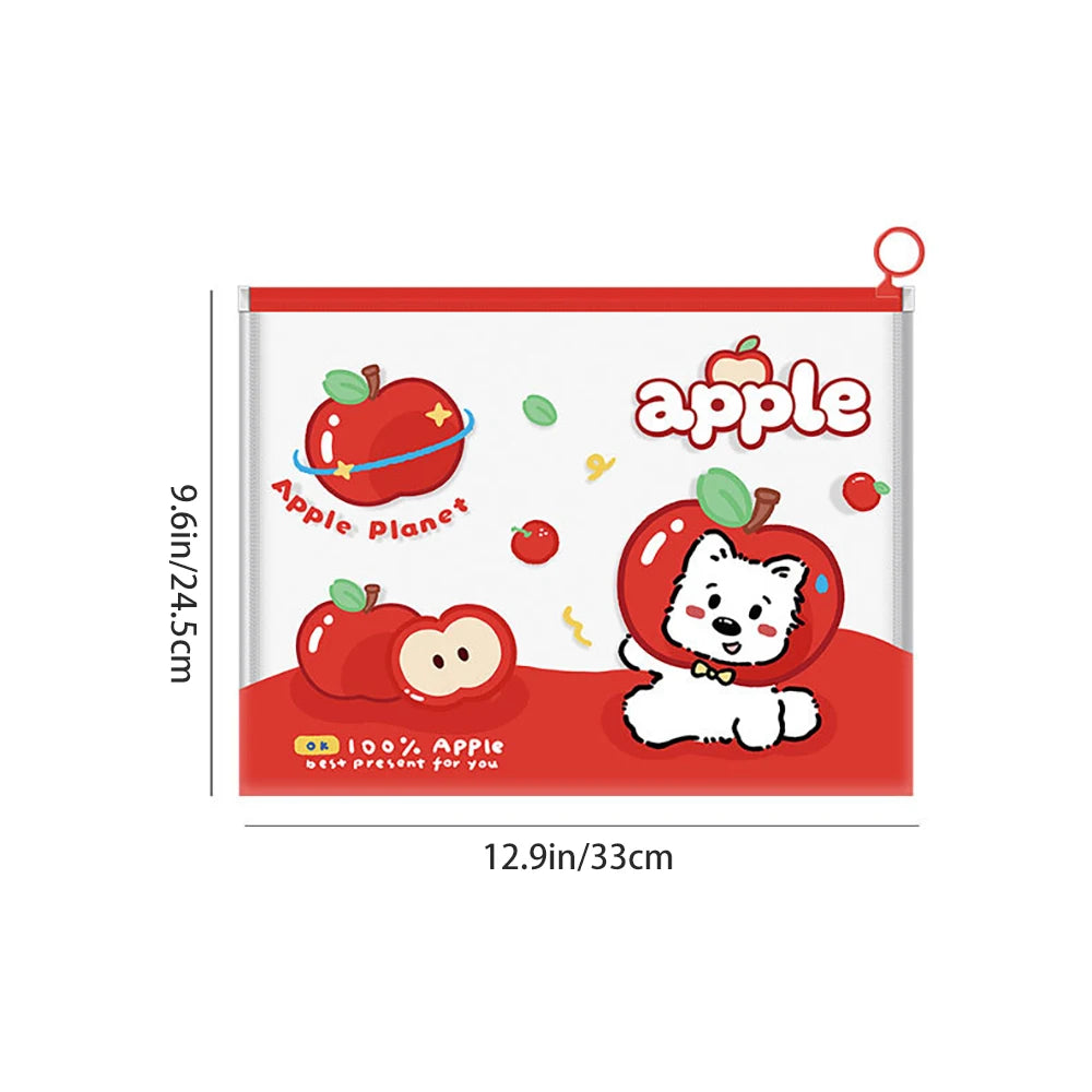 4 Cute Apple Dog A4 File Bag Pull Edge Transparent Data Archive