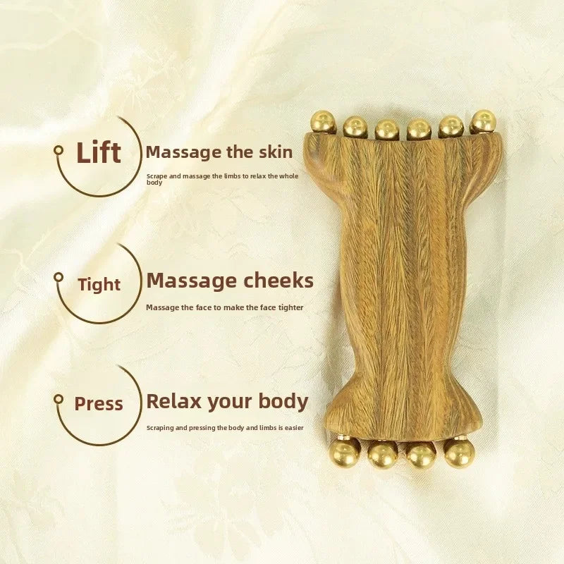 Sandalwood Goat Horn Facial Massager | 14 Bead Fascia Lift Tool Facial Massager Tool Peaceful Pleasures Health and Wellness