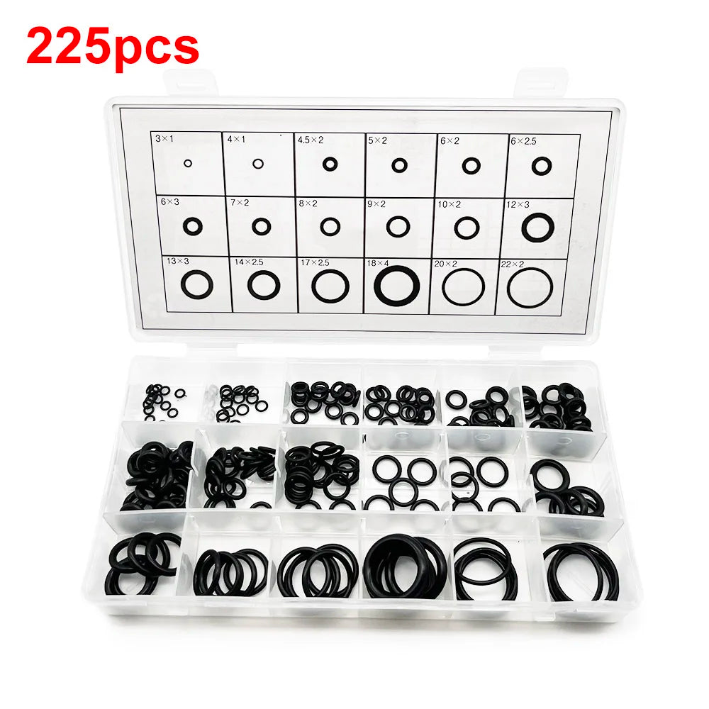 O-Rings Kit Nitrile Rubber Oring Assortment with 4 Hook Set for Various Car Auto Vehicle Repair Plumbing Pressure Washer Air Peaceful Pleasures Health and Wellness 225pcs Black