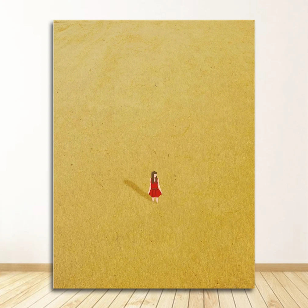 Cartoon Girl Swim Canvas Wall Art | Nordic Kids Room Poster
