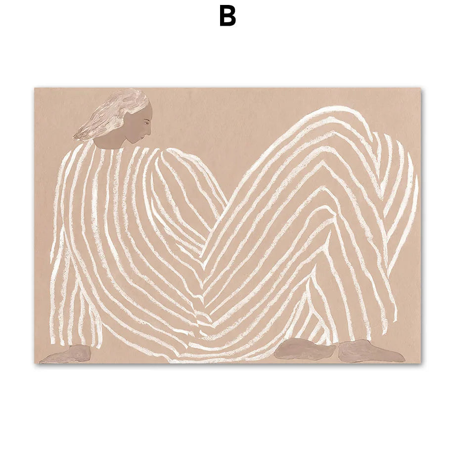 Modern Abstract Woman Wall Art Mid-Century Boho Figure Canvas Prints Minimalist Aesthetic Posters Living Room Bedroom Home De Peaceful Pleasures Health and Wellness B 40x50cm Unframed