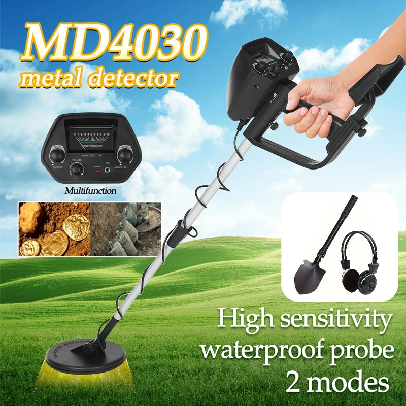 MD-4030 Metal Detector Underground Gold Detector Outdoor Gold Digger Length Adjustable Treasure Hunter Seeker Portable Detector Peaceful Pleasures Health and Wellness 3-piece set