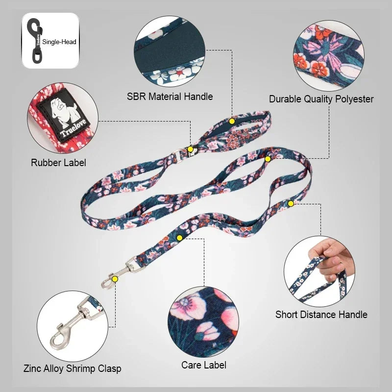 Truelove Floral Pet Leash Neoprene Padded Handle Extra Traffic Control Dog and Cat Strong Enough and Easy to Use Travel TLL3112 Peaceful Pleasures Health and Wellness