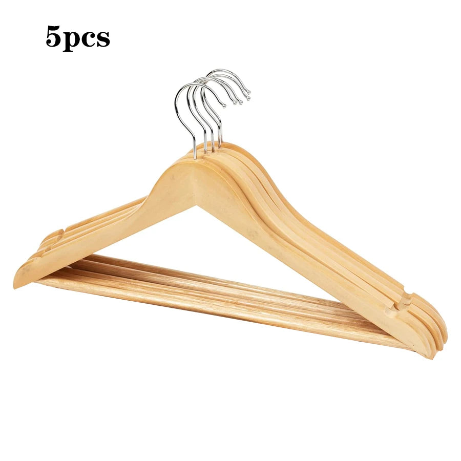 Solid Wood Clothes Hangers with Non-Slip Pant Bar (5 or 10 Pack)