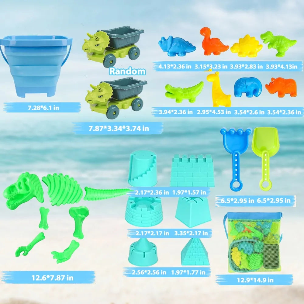Dinosaur Beach Sand Toys Set – Dump Truck, Molds & Bucket