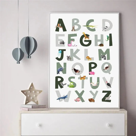 Boho ABC Alphabet Animal Canvas Print | Nursery Kids Room Decor Canvas Wall Print Peaceful Pleasures Health and Wellness