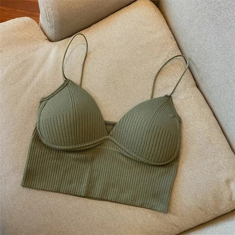 Ribbed Bralette Tank Top Built-In Cups | Low Back Women's Cami