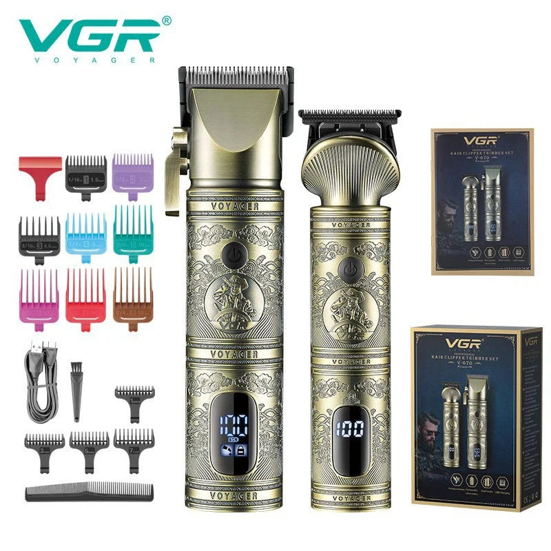 VGR Men's Retro Boutique Haircutting Sculpture Push Cutting Hairdressing Salon Home Oil Head Haircutting Full Body Hair Trimming Peaceful Pleasures Health and Wellness 670 usb