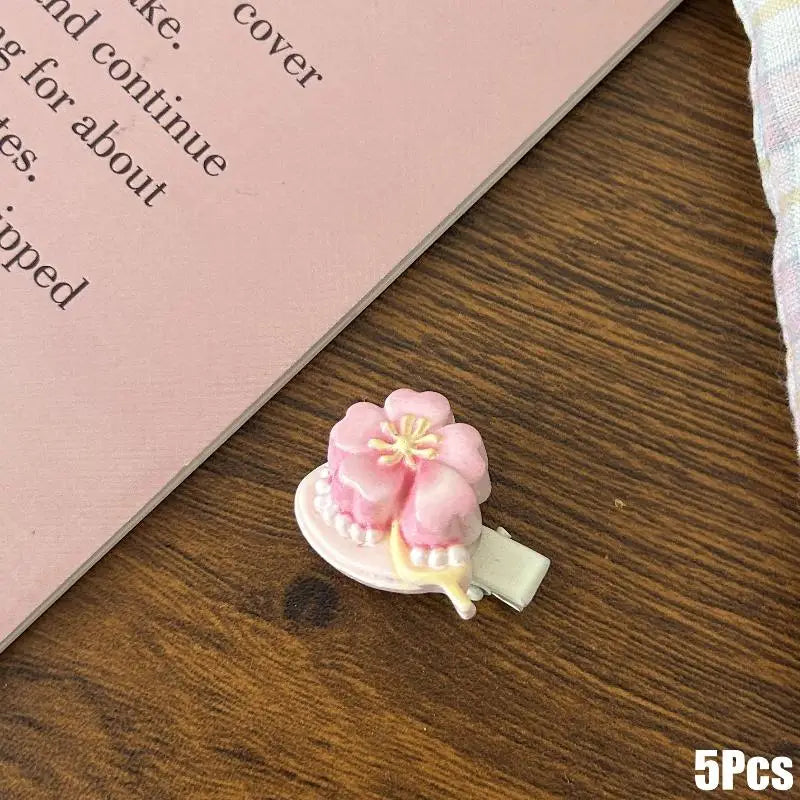 Cherry Blossom Resin Hair Clips Women Girls | 5/6 Pcs Set