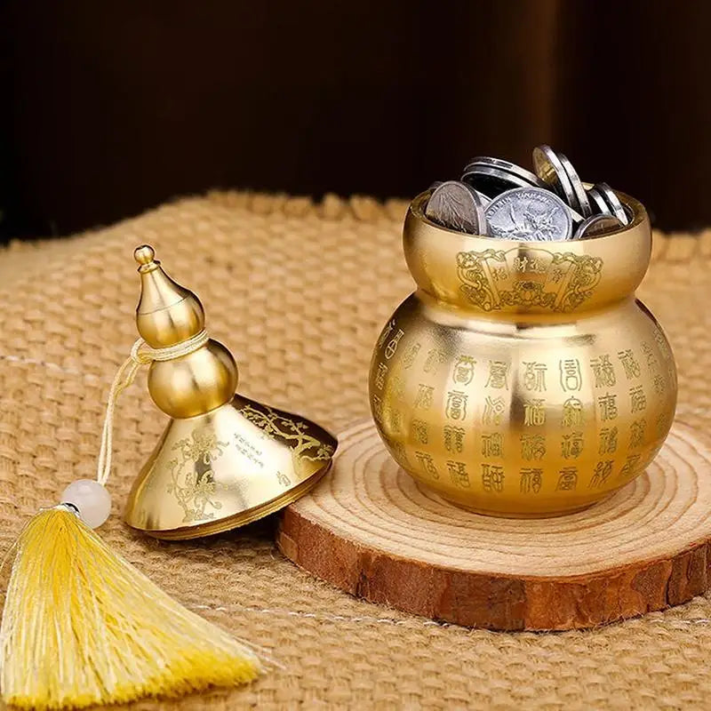 Chinese Feng Shui Open-Top Brass Gourd for Wealth Desktop Decoration Peaceful Pleasures Health and Wellness