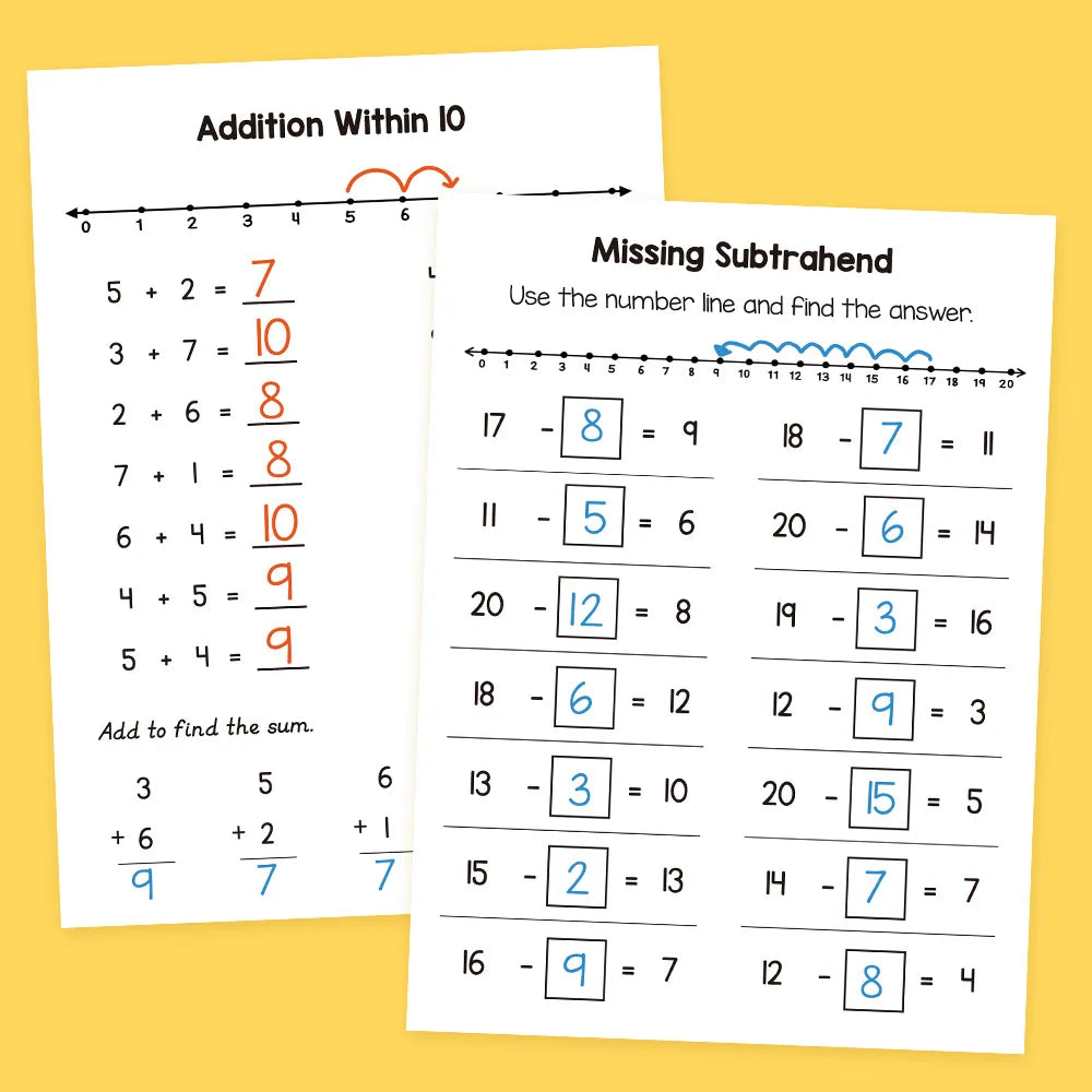 Number Line Practice Book Addition Subtraction Within 20 Workbook
