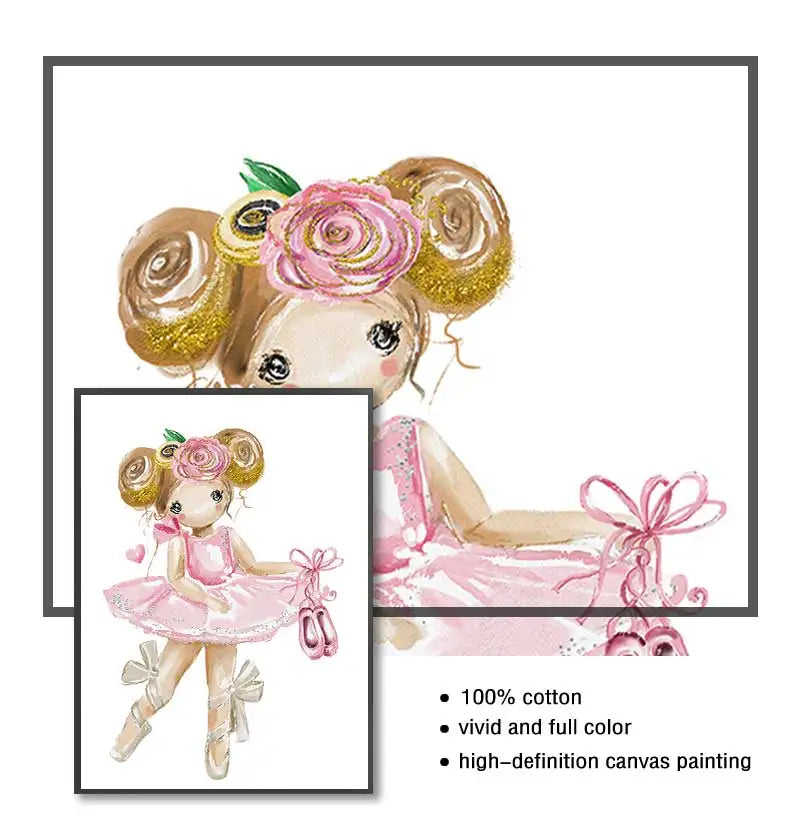 Kids Canvas Wall Art | Ballet Girl Rabbit Unicorn Poster Print