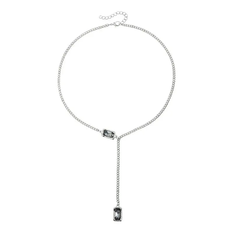 Y-Shape Layering Necklace | Black Square Rhinestone Pendant