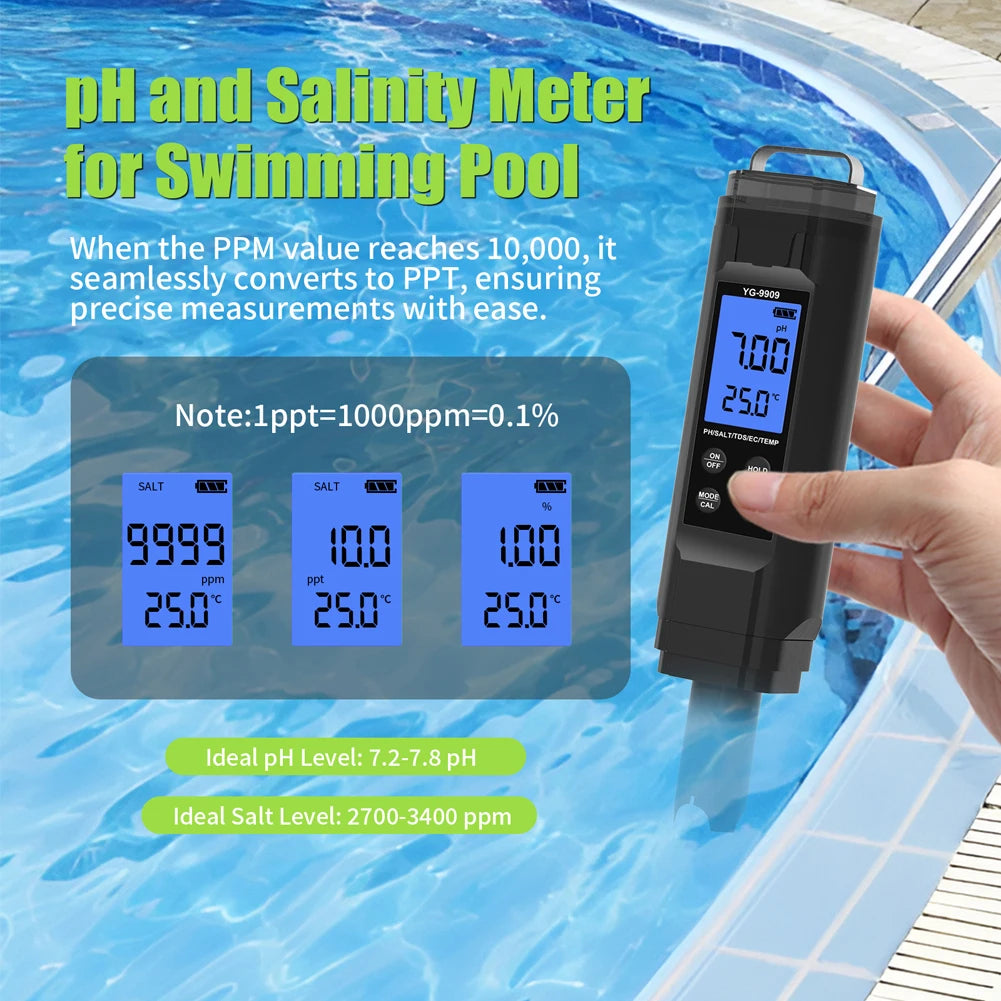 5 in 1 Digital Water Quality Tester Pen TDS EC Temp Salinity PH Meter for Drinking Water Hydroponics Aquariums Pools Peaceful Pleasures Health and Wellness