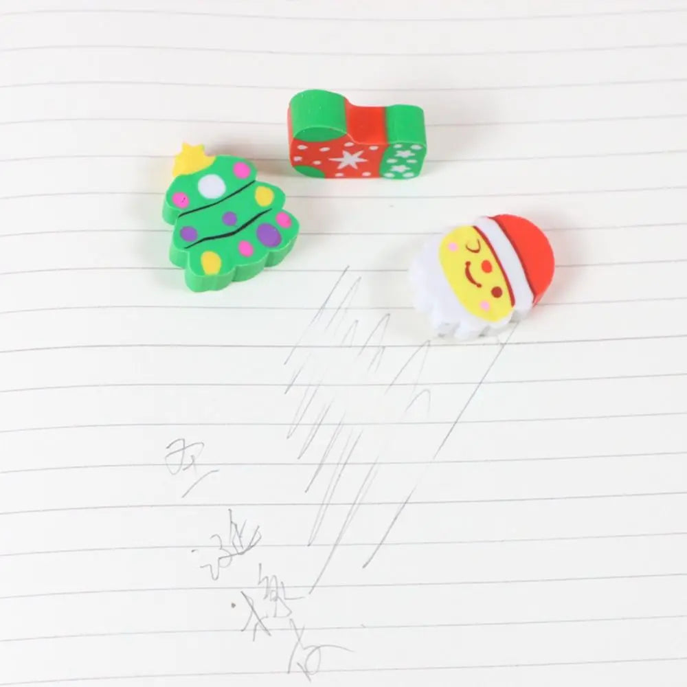 Cartoon Christmas Erasers Funny Santa Claus Stationery Prize Gift 3D Three-dimensional Shape Kawaii Christmas Eraser Set Peaceful Pleasures Health and Wellness
