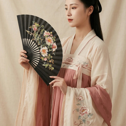Chinese Silk Folding Hand Fan – Handmade Flower Dance Fan Gift Folding Hand Fan Peaceful Pleasures Health and Wellness
