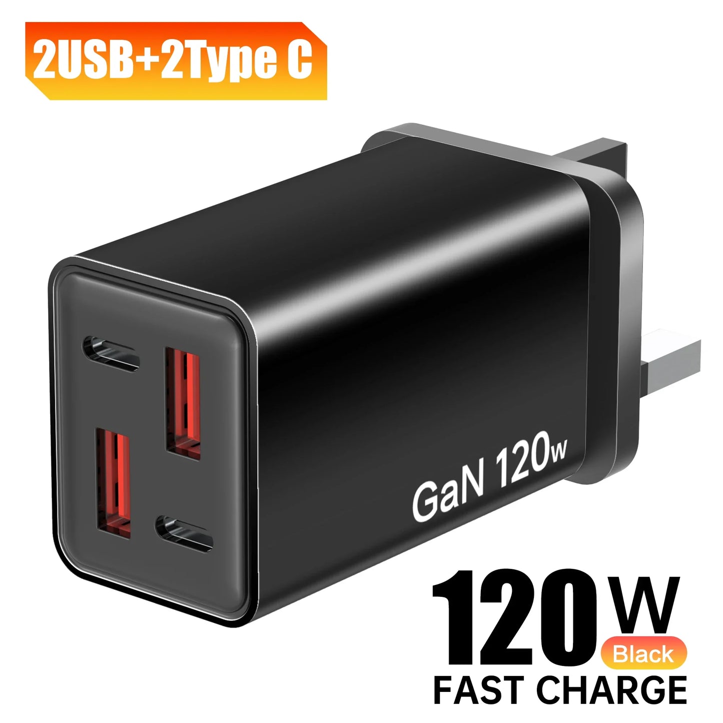120W GaN USB-C Wall Charger | PD QC3.0 Multi-Port Fast Charging