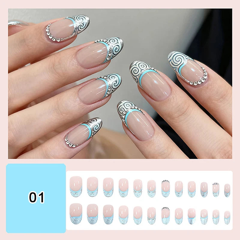 24/30Pcs Medium Fake Nail Set With Jelly Glue Gradient French Press On False Nail Elegantstyle Nails Full Cover Wearing False Peaceful Pleasures Health and Wellness 1