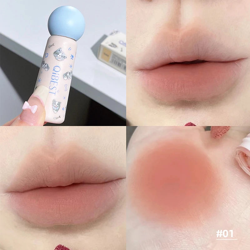 QIBEST Cute Velvet Matte Lip Mud Waterproof Non-stick Lip Stain Long Lasting Highly Pigmented Lipstick Tint Korean Cosmetics Peaceful Pleasures Health and Wellness 01