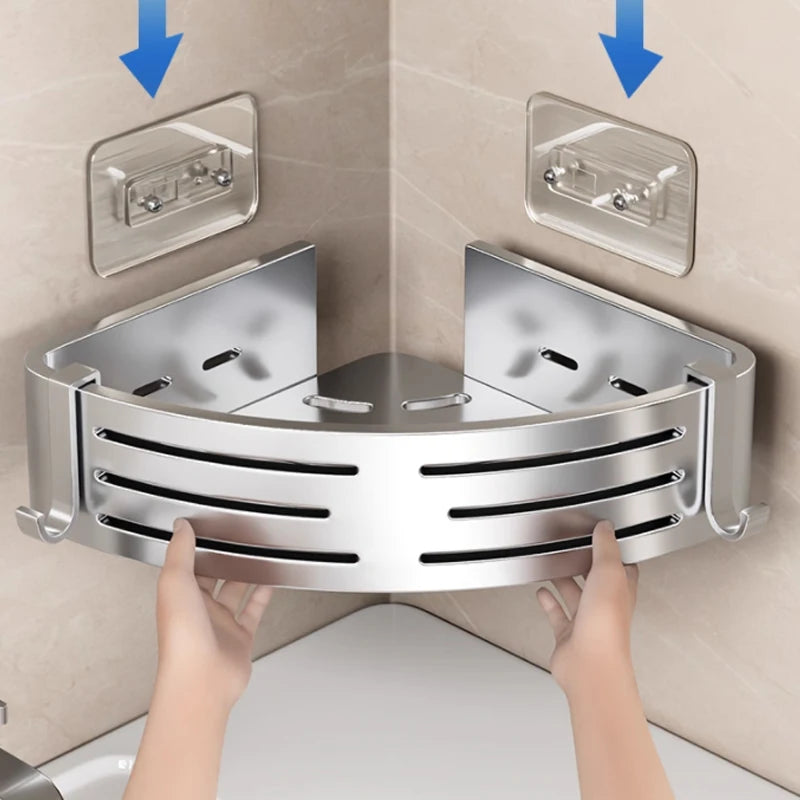 YUNJIEYA Adhesive Corner Shower Shelf | No-Drill Aluminum Rack