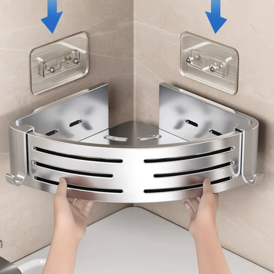 YUNJIEYA Adhesive Corner Shower Shelf | No-Drill Aluminum Rack Corner Shower Shelf Peaceful Pleasures Health and Wellness
