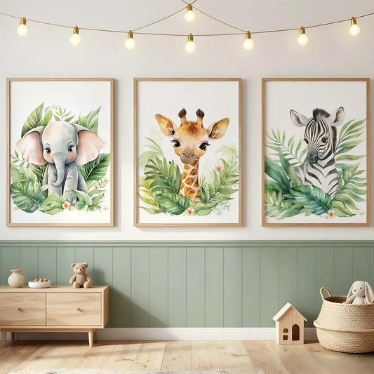Safari Animal Canvas Wall Art | Nursery Giraffe Elephant Zebra Print Nursery Canvas Print Peaceful Pleasures Health and Wellness
