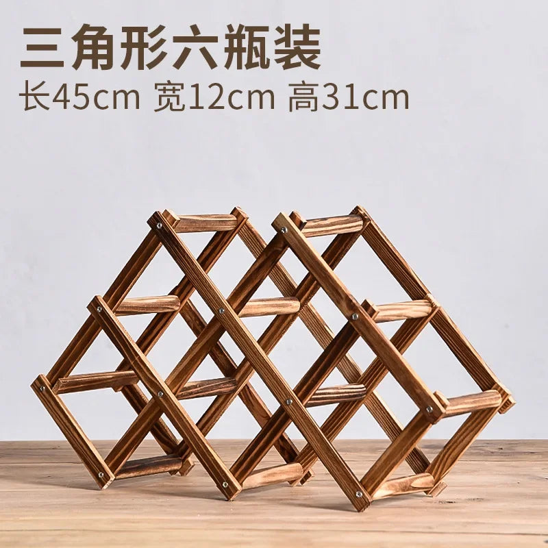 Wooden Double-layer Red Wine Display Piece Solid Wood Modern Minimalist Desktop Red Wine Display Rack Red Wine Display Rack Peaceful Pleasures Health and Wellness Brown 6 grids