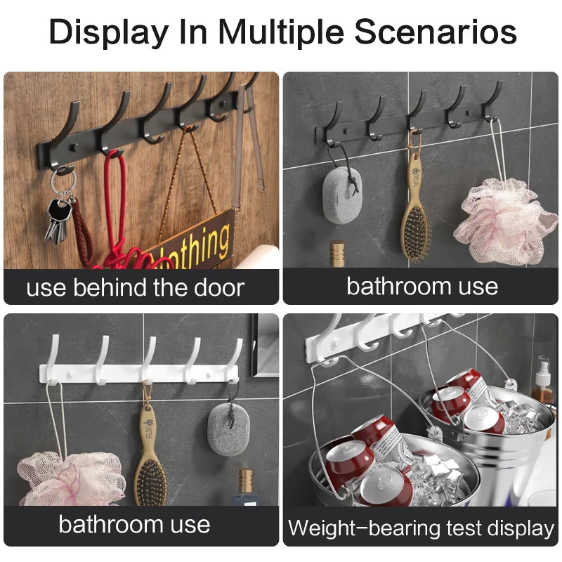 Folding Aluminum Robe & Towel Wall Hooks | 6-Pack Black White