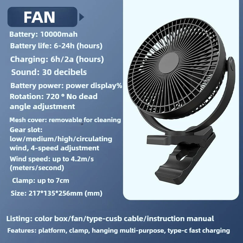 URGGU 8" Clip-On USB Desktop Fan – Brushless & Quiet