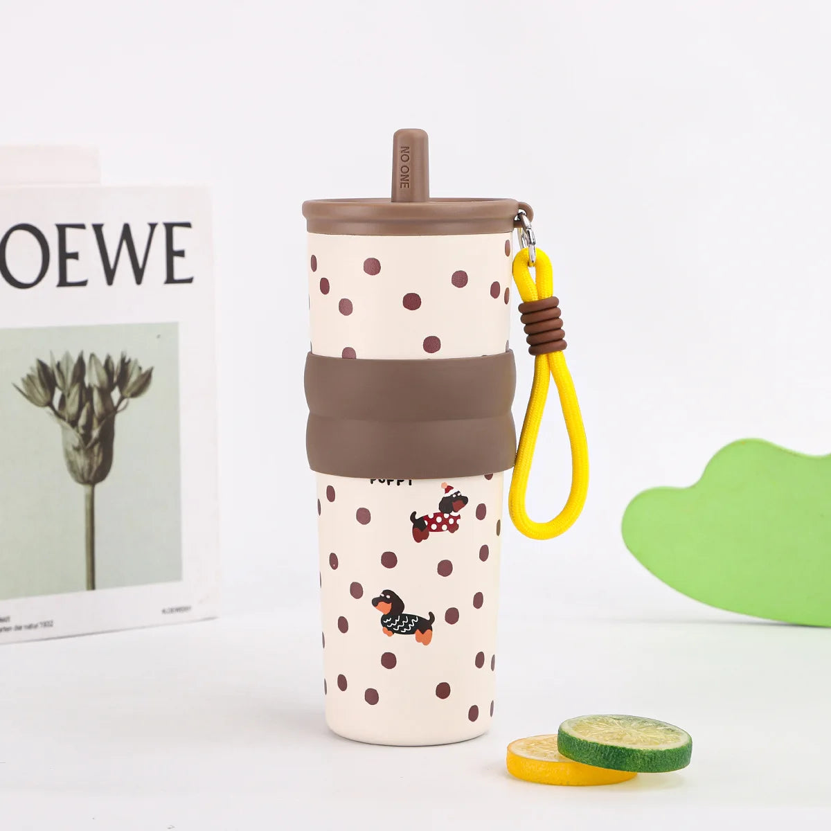 2026 Hot 710ML Printed Bow Vacuum Cup Insulation Or Cooling Stainless Steel Cup With Lifting Rope High-Capacity Insulated Cup Peaceful Pleasures Health and Wellness 710ml Dark Brown