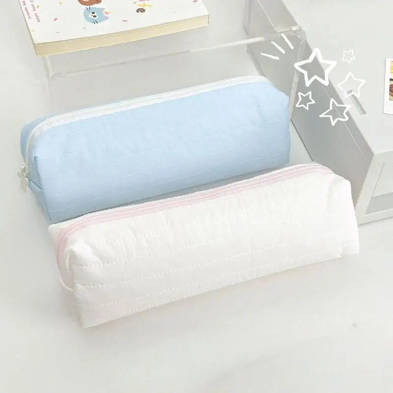 Large Quilted Pencil Case – Polyester Stationery Organizer Pouch