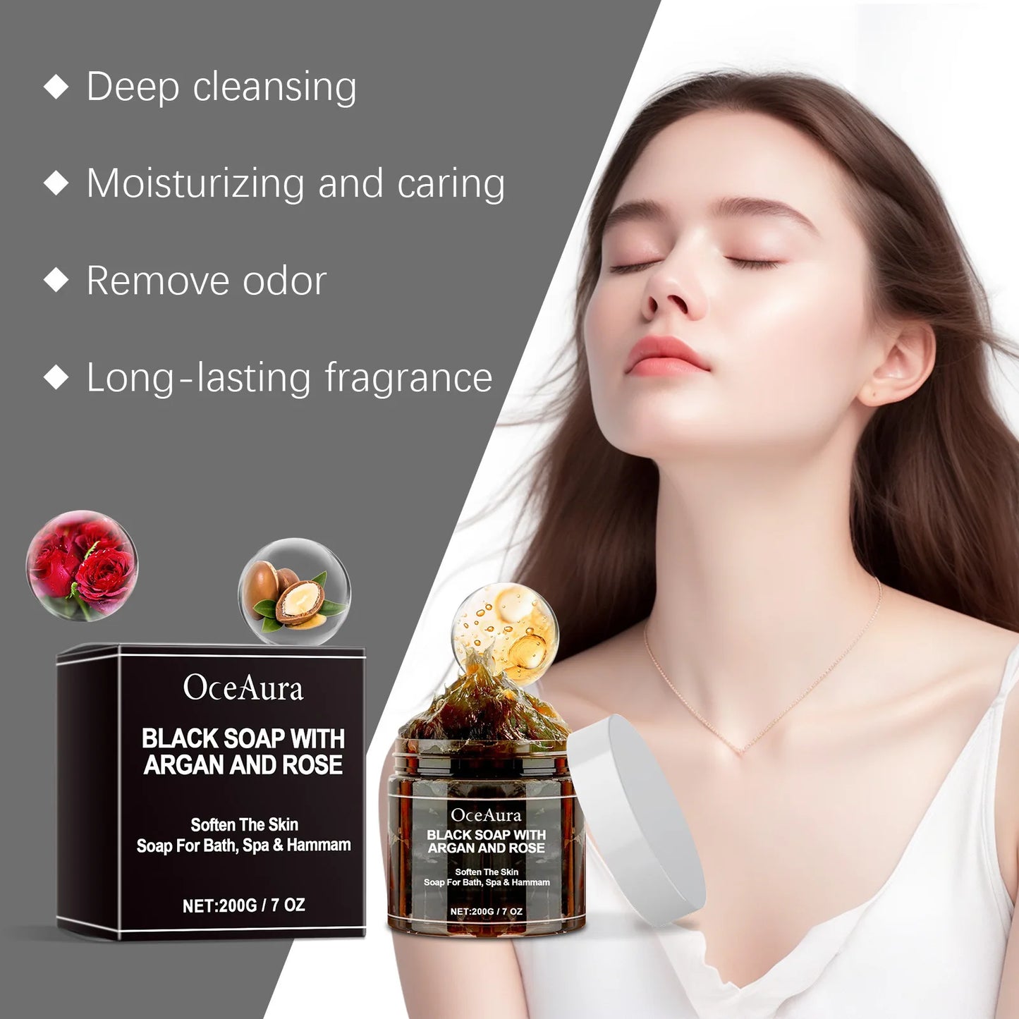 OceAura Black Soap Body Scrub – Exfoliating, Acne & Deep Cleanse