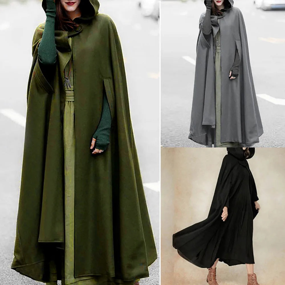 Women's Gothic Hooded Cape Cloak Trench Coat | Plus Size XS–3XL