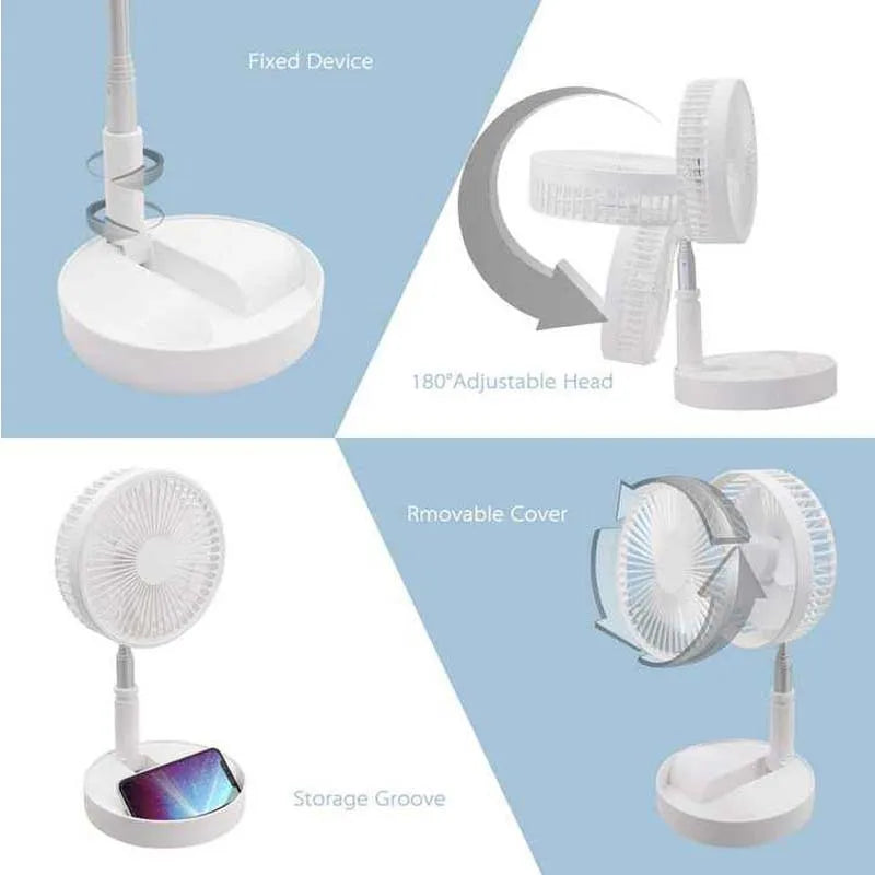 Foldable Telescopic Wireless Portable Desk Fan Usb Rechargeable Built-In Battery Oscillating Standing Air Cooling Fan Peaceful Pleasures Health and Wellness